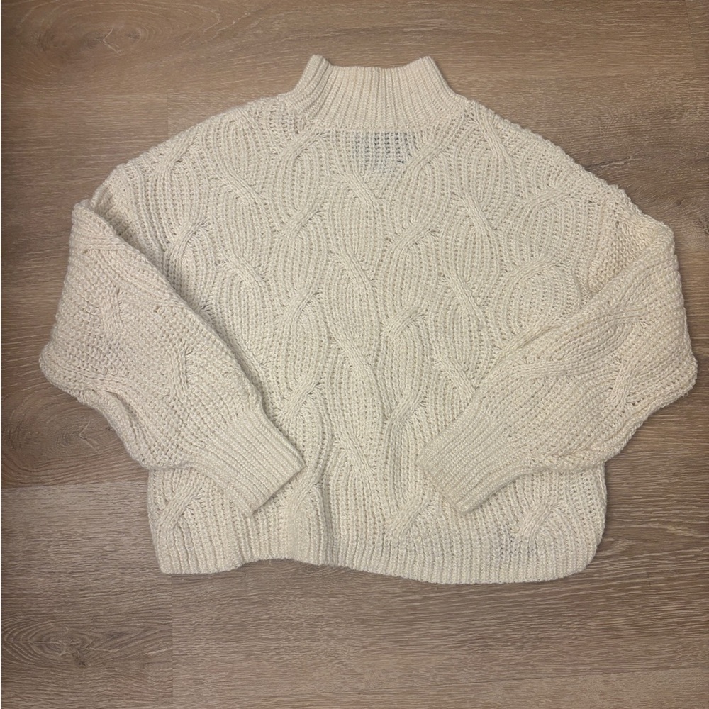 Cozy White American Eagle Cable Knit Sweater with Mock Neck